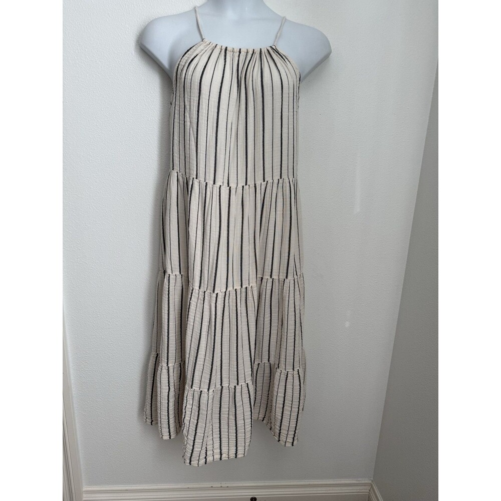 Old Navy Womens Maxi Dress Midi Tiered Ruffle Peasant Beachy Gauzy Size L Stripe